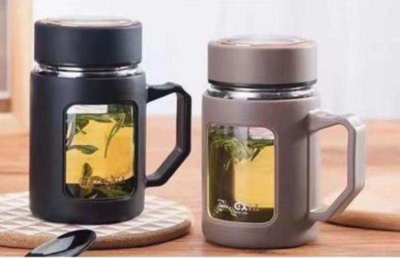 玻璃心水珠杯商务休闲把手杯吸管杯