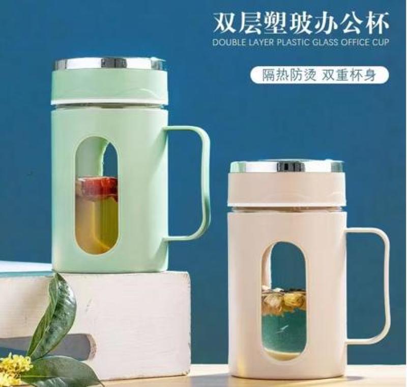 玻璃心水珠杯商务休闲把手杯吸管杯