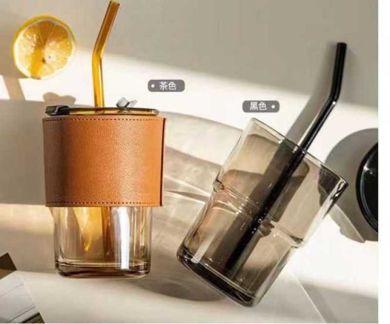 玻璃心水珠杯商务休闲把手杯吸管杯