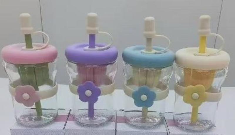 玻璃心水珠杯商务休闲把手杯吸管杯