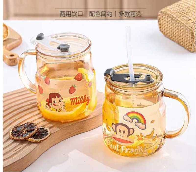 玻璃心水珠杯商务休闲把手杯吸管杯