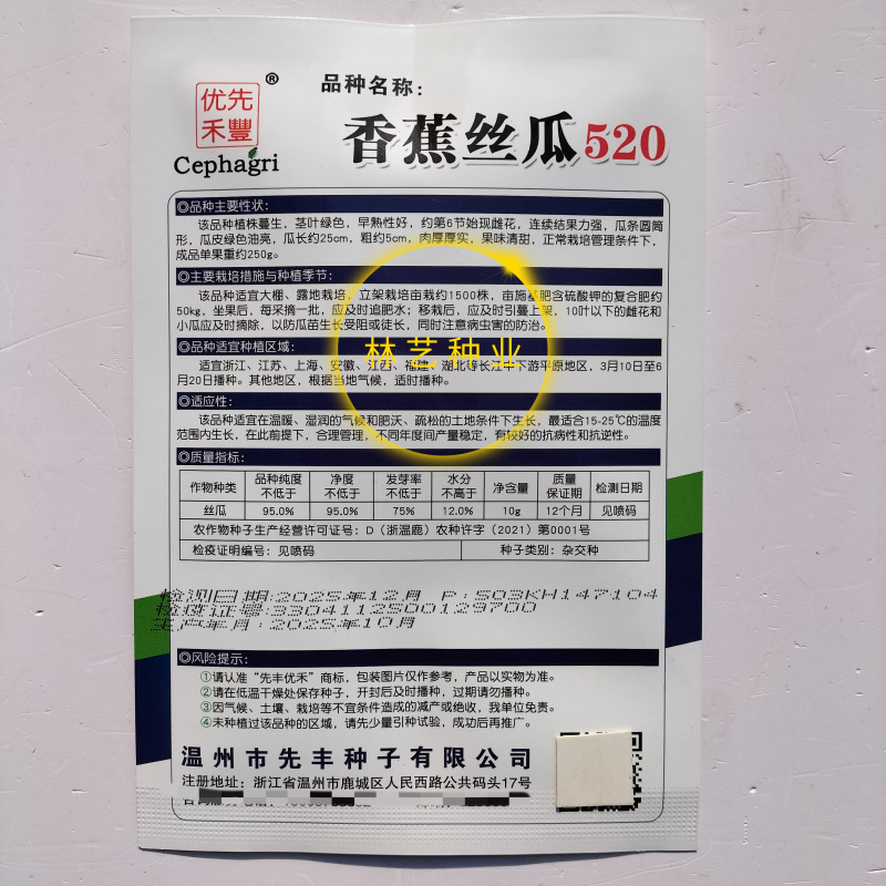 香蕉丝瓜520丝瓜种子早熟油绿皮高产肉厚味浓短棒香丝