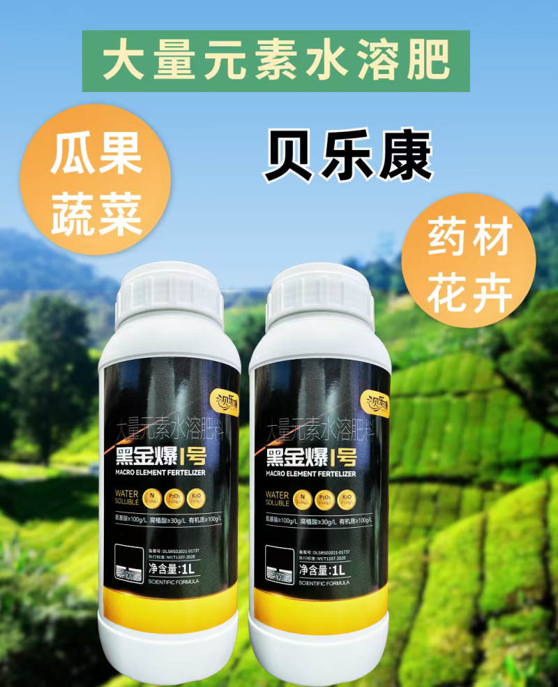 贝乐康黑金爆氮磷钾大量元素水溶肥瓜果蔬菜绿叶壮果促花促果