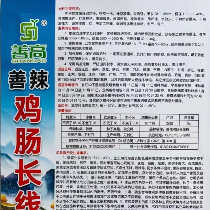 善椒鸡肠长线椒干鲜两用线椒种子果长25~32果皮微皱皮
