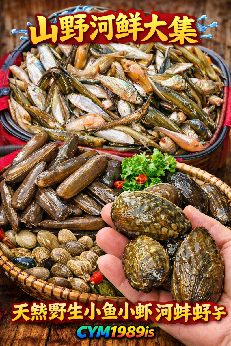 河鲜北江刀蚬、石鲍鱼、河虾、江贝王山河珍馐