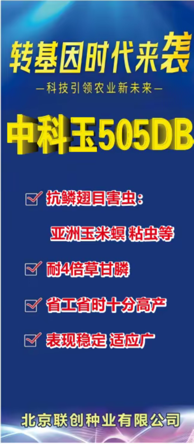中科玉505DB国审玉米种大棒抗病抗虫害抗草甘膦转基因