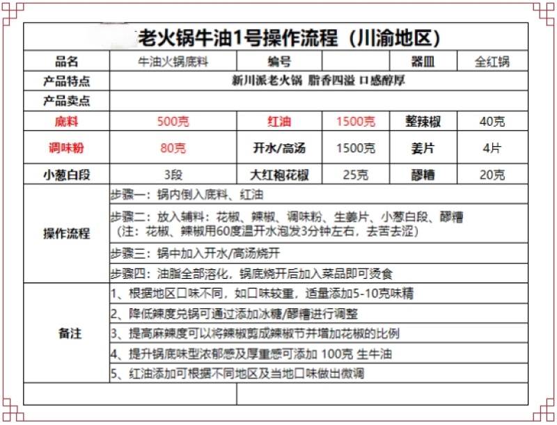 老火锅牛油底料、油料1号