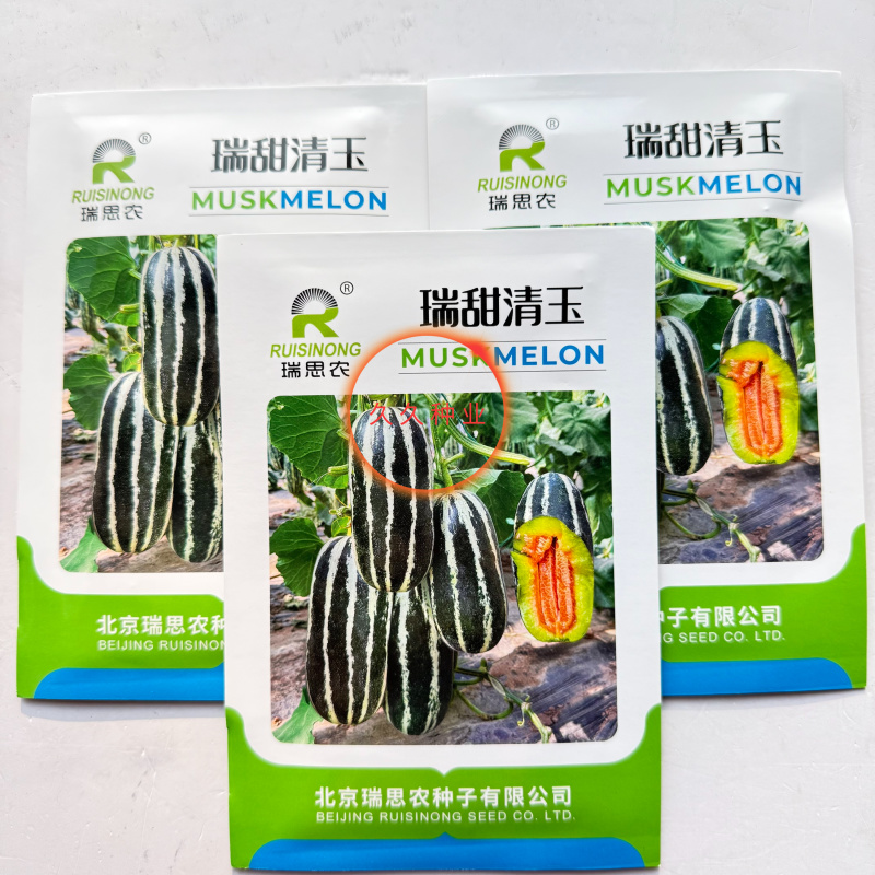 瑞甜清玉甜瓜种子早熟皮薄绿肉红瓤口感脆甜耐热耐寒甜瓜种子