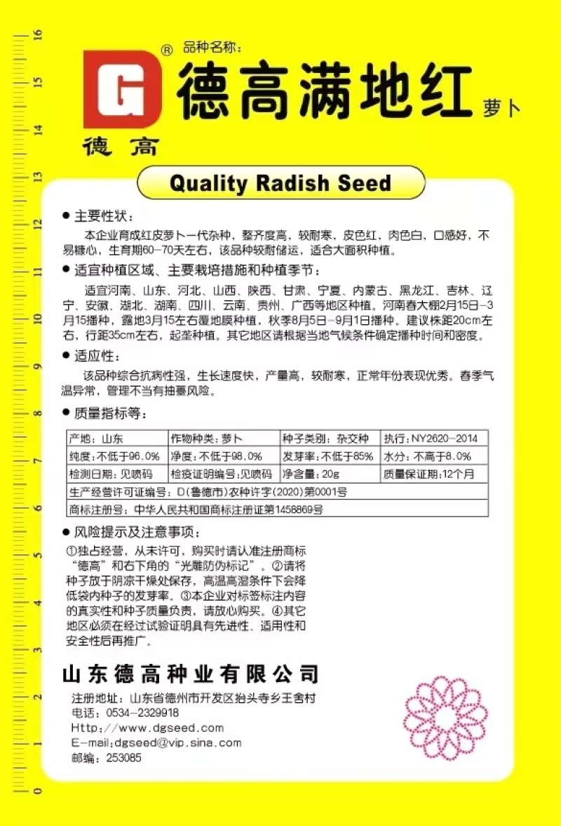 萝卜种子德高满地红通红油亮杂交红皮萝卜条形整齐品质好