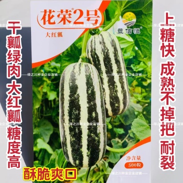 花荣2号甜瓜种子大红瓤花皮棒状干瓤绿肉花皮甜瓜种籽超甜香