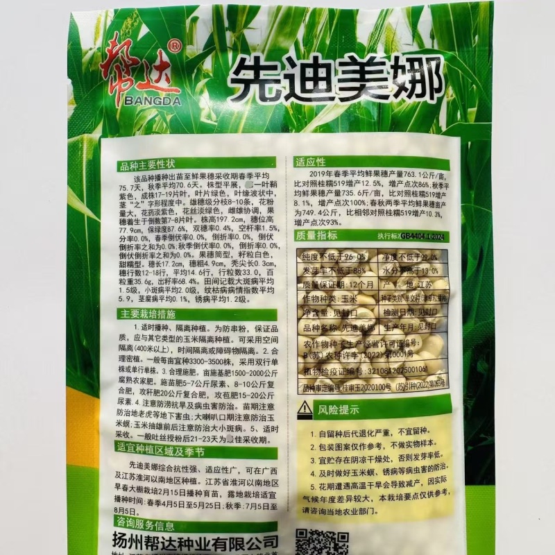 先迪美娜玉米种子白甜糯玉米高产春秋季早熟矮杆甜加白糯玉米
