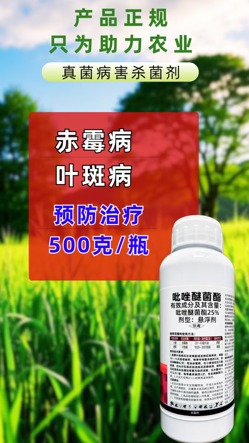 25%吡唑醚菌酯杀菌剂赤霉病叶斑真菌病害广谱杀菌500克