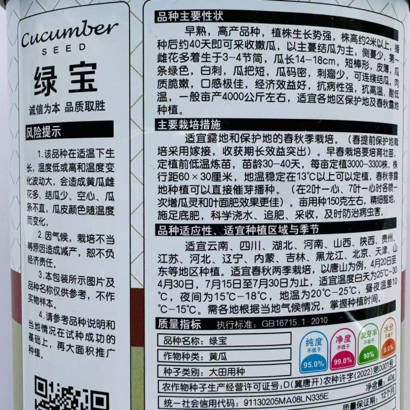 绿宝水果黄瓜种子早熟高产挂满架水果黄瓜种籽青皮绿肉刺瘤少