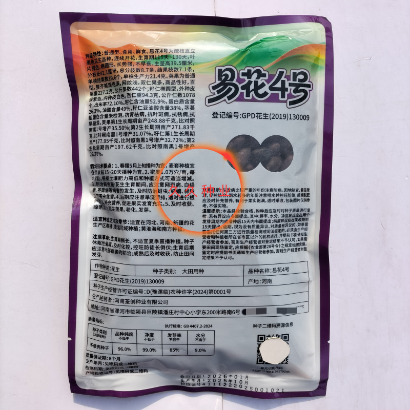 易花4号黑花生种脱壳手选高产抗病春夏播黑皮花生紫花生种