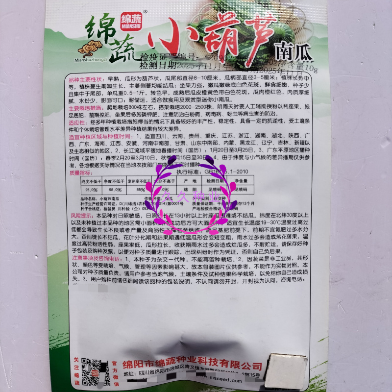 绵蔬小葫芦早熟南瓜种子坐果能力强种子少瓜肉橙红色南瓜种子