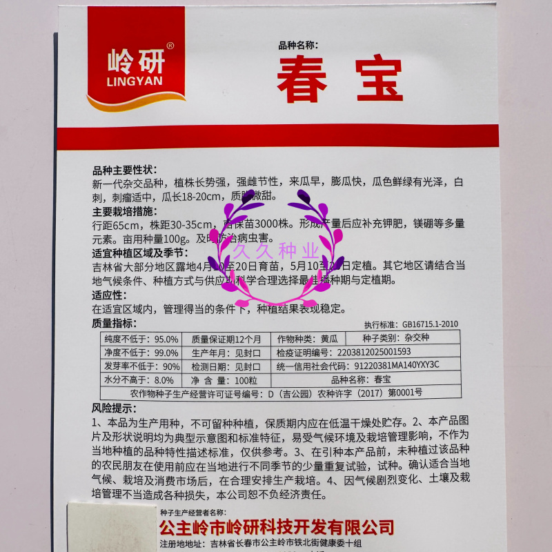 岭研春宝黄瓜种子春秋两季甜脆水果黄瓜种子强雌旱黄瓜种籽