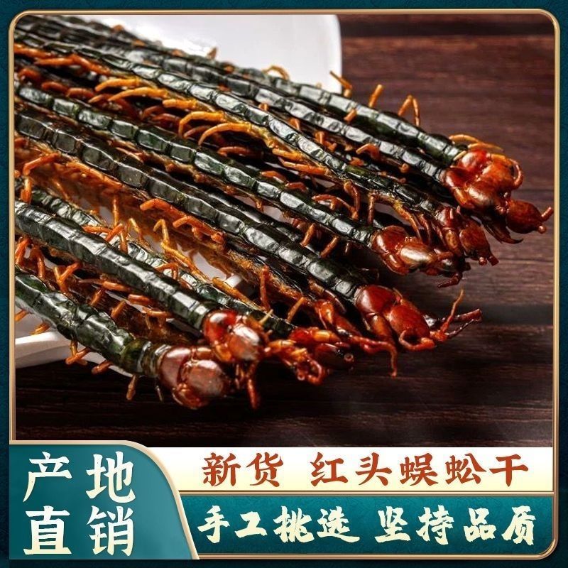 竹签蜈蚣干中草药材8一18公分多账格红头蜈蚣干