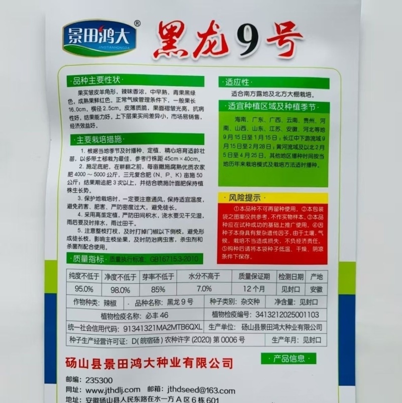 景田鸿大黑龙9号皱皮椒种子中早熟辣椒种籽皮薄辣味香浓青椒