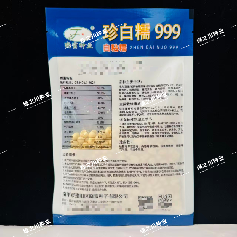 珍白糯999玉米种子软糯Q弹白粘糯玉米种子糯中带甜