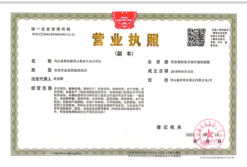 凤山县那合益寿山茶油专业合作社（淳农益寿山茶油）