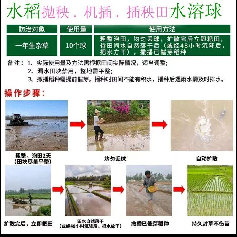 中迅水溶球48%异噁·丙·丙炔水稻移栽抛秧机插封闭水溶