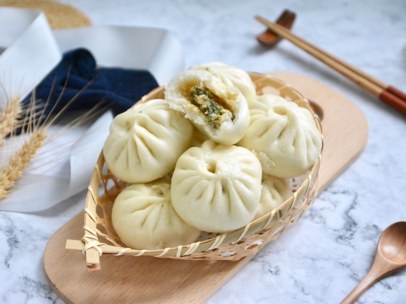 荠菜包子纯素植物油青菜大包子冷冻早餐半成品加热即食