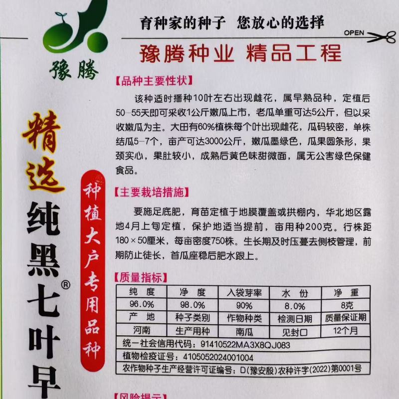 精选纯黑七叶早南瓜种子40天早熟无须搭架耐旱七叶早南瓜种