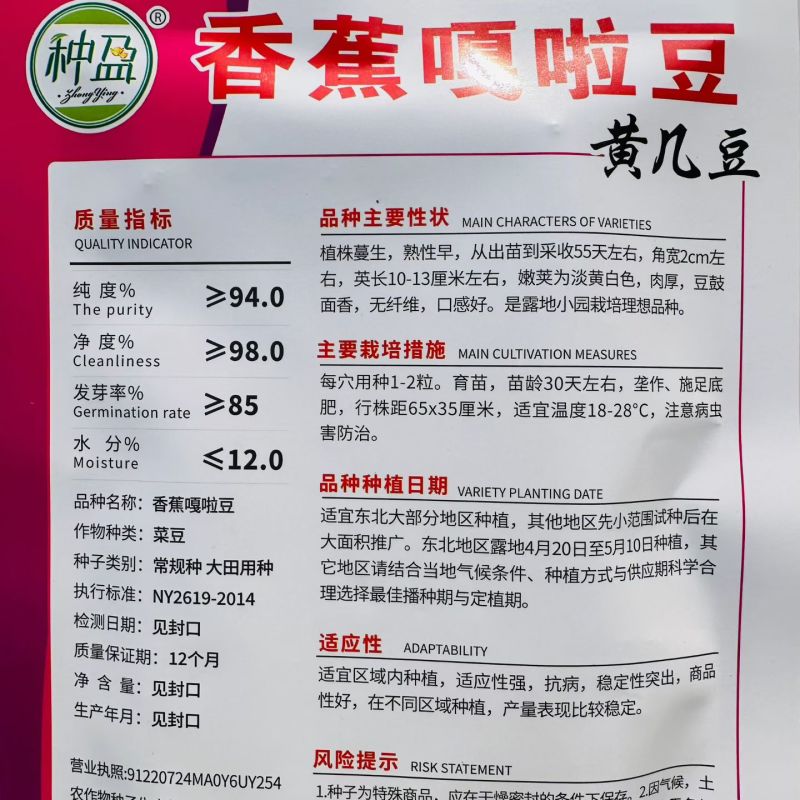 香蕉嘎啦豆黄几豆种子黄香蕉油豆角种子无筋无柴豆鼓面香
