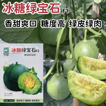 冰糖绿宝石甜瓜种子绿肉薄皮糖度高早熟深绿皮绿宝甜瓜种籽