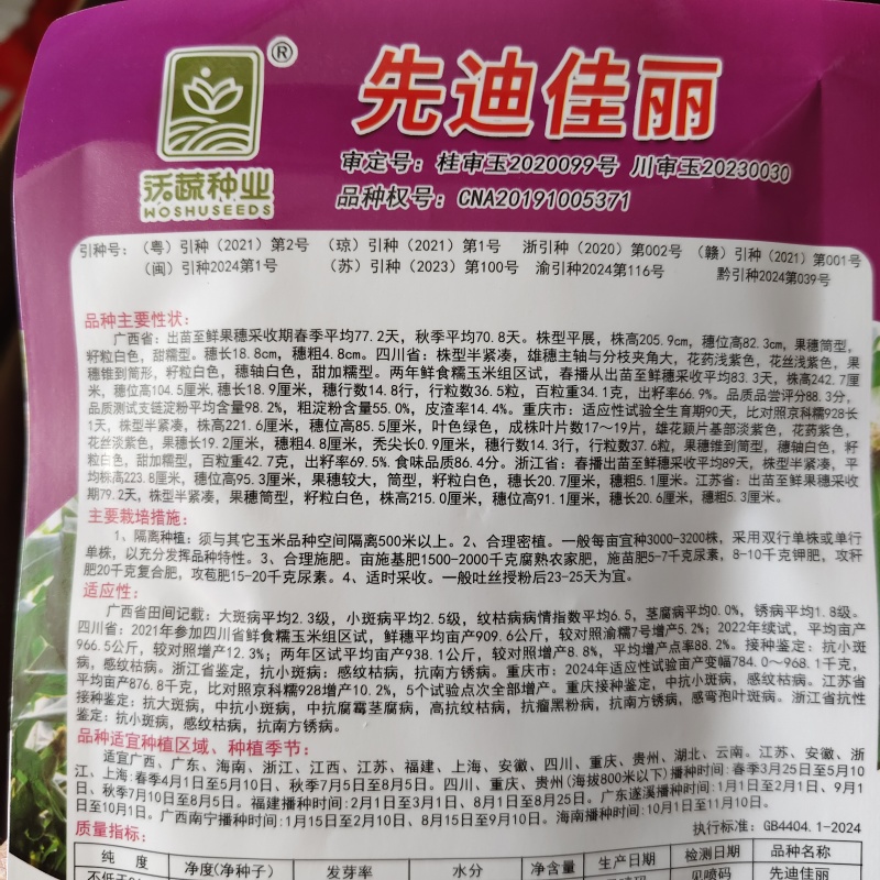 先迪佳丽玉米种子早熟大棒甜加糯玉米种子鲜食白甜糯粘玉米