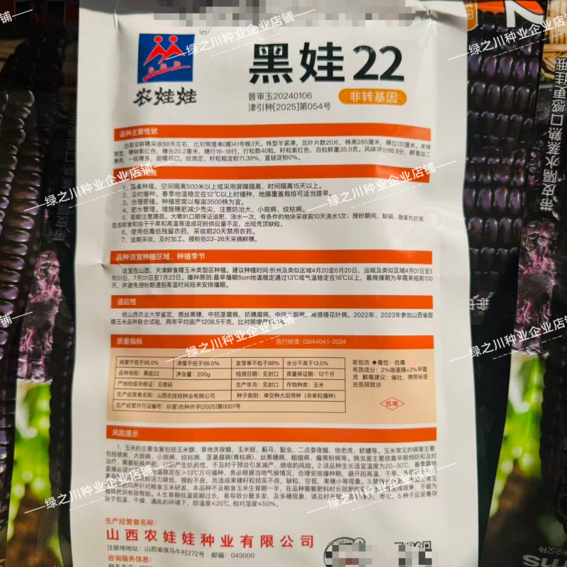 黑娃22玉米种子甜味糯黑玉米种籽非转鲜食甜糯玉米种籽北方