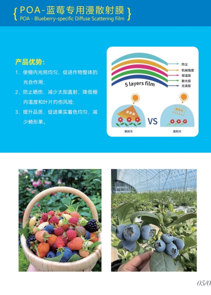 大棚棚膜POA5+2水晶PO膜耐拉力，透光率好，提高挂果率