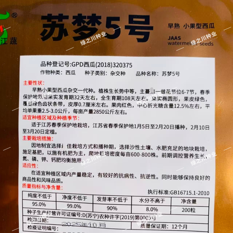 苏梦5号西瓜种子江蔬种苗正品早熟小果型西瓜种籽一代杂交