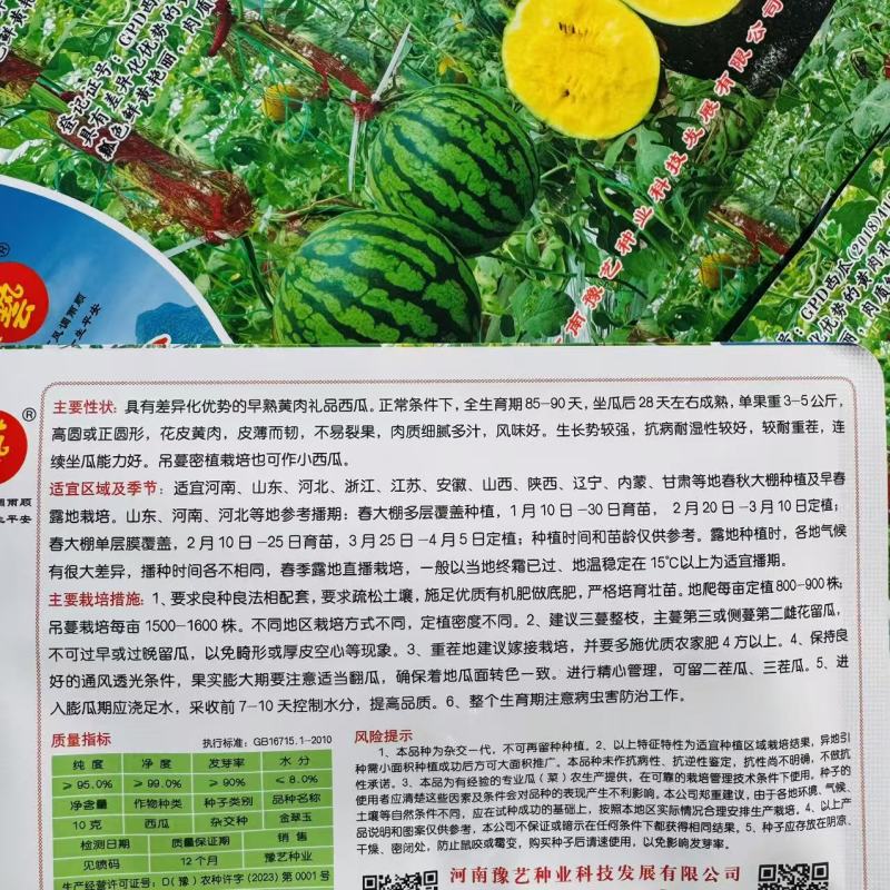 豫艺金翠玉西瓜种子皮薄黄肉黄肉奶油西瓜种子礼品西瓜种籽