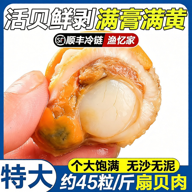 现剥特大扇贝特大号海捕冷冻野生整箱蒜蓉海鲜发现新鲜水产全