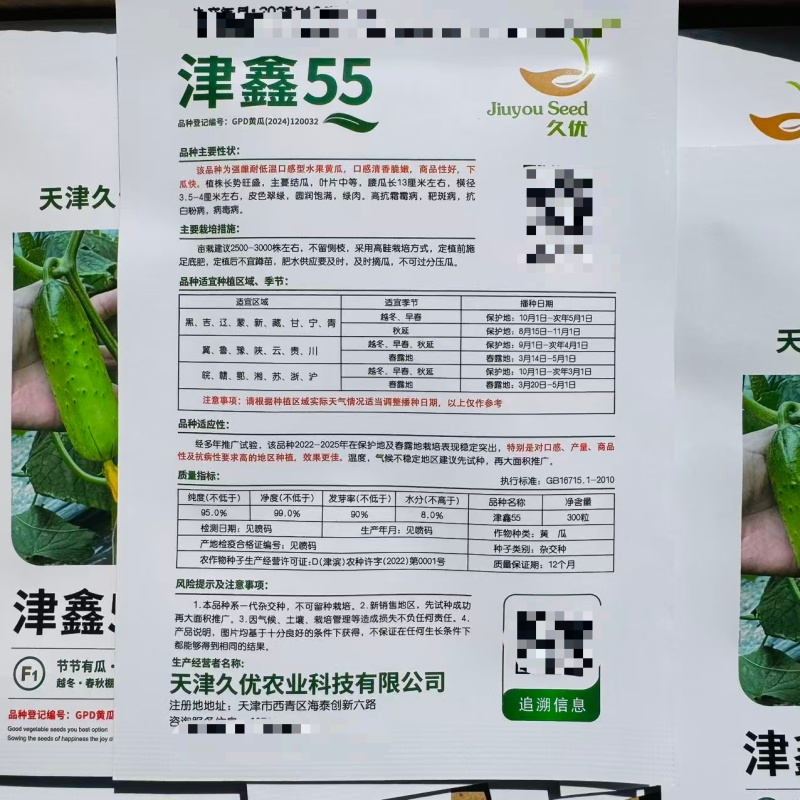 津鑫55水果黄瓜种子绿肉强雌口感型水果黄瓜种籽节节有瓜