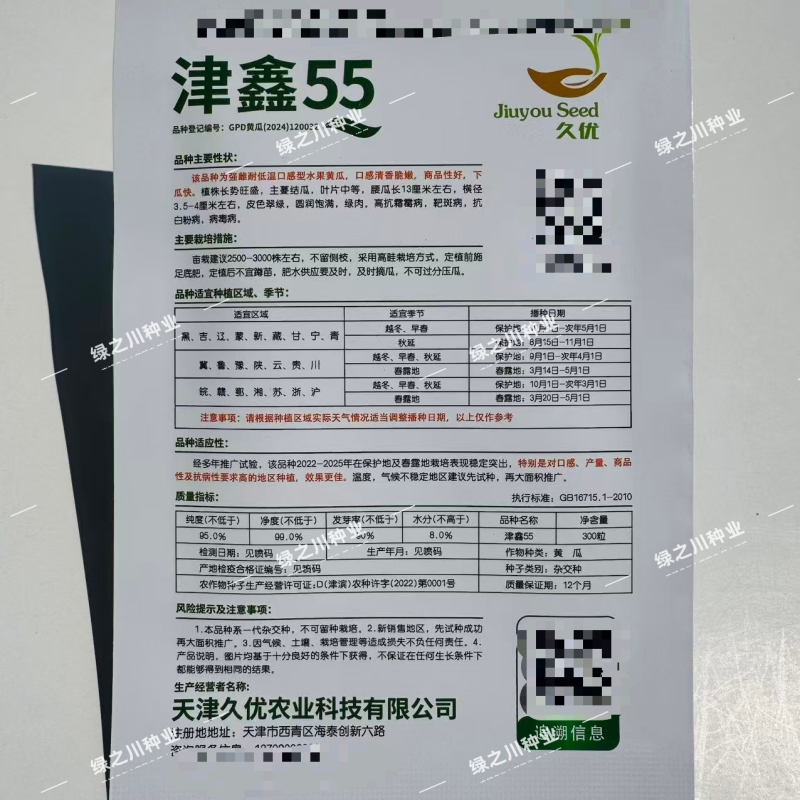 津鑫55水果黄瓜种子绿肉强雌口感型水果黄瓜种籽节节有瓜