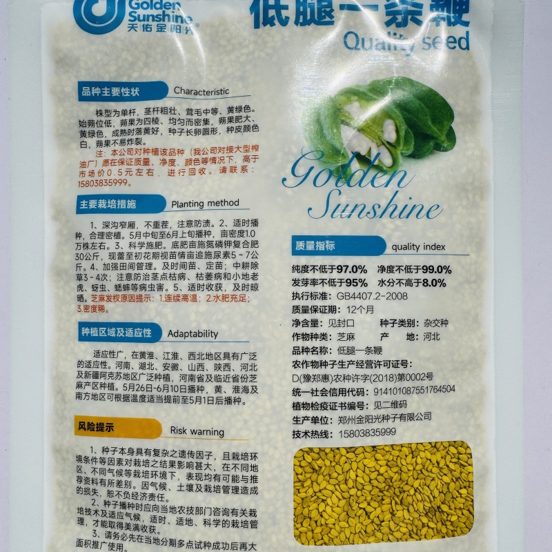 黄金一条鞭黄杆黄朔中早熟杂交白芝麻种子朔果中大出油率高产
