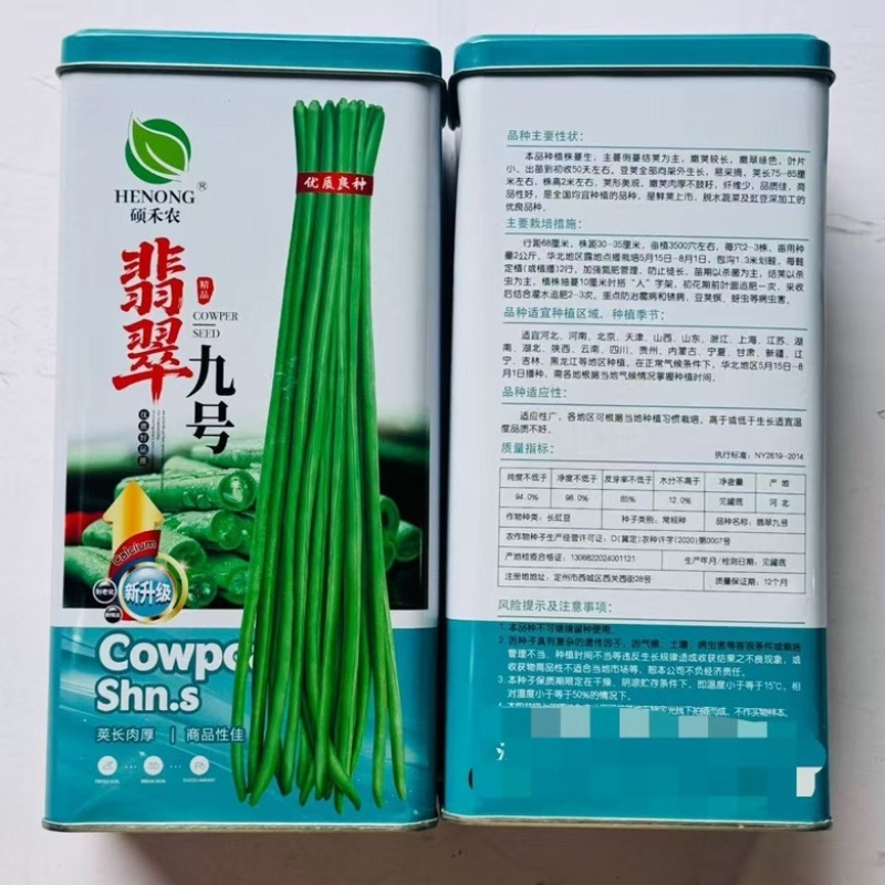 翡翠九号长豆角种子翠绿色不鼓粒，种子