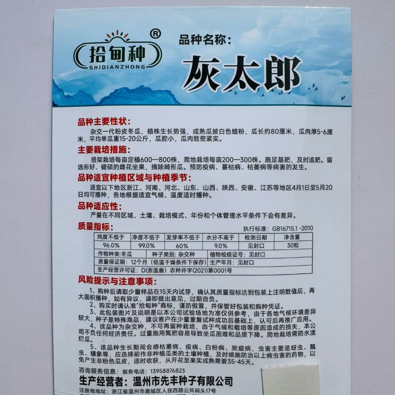 灰太狼粉皮大冬瓜种子高产抗病杂交一代肉厚致密空腔小优质冬