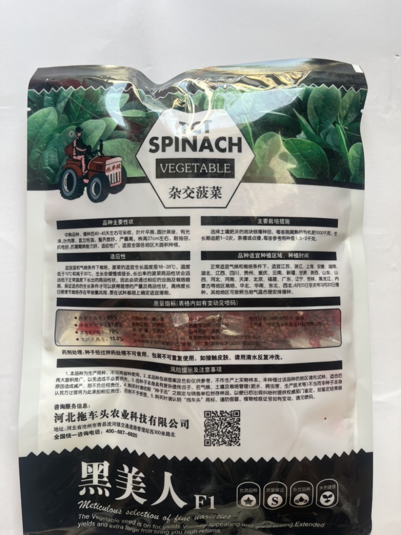拖车头黑美人菠菜种子圆叶杂交品种种子