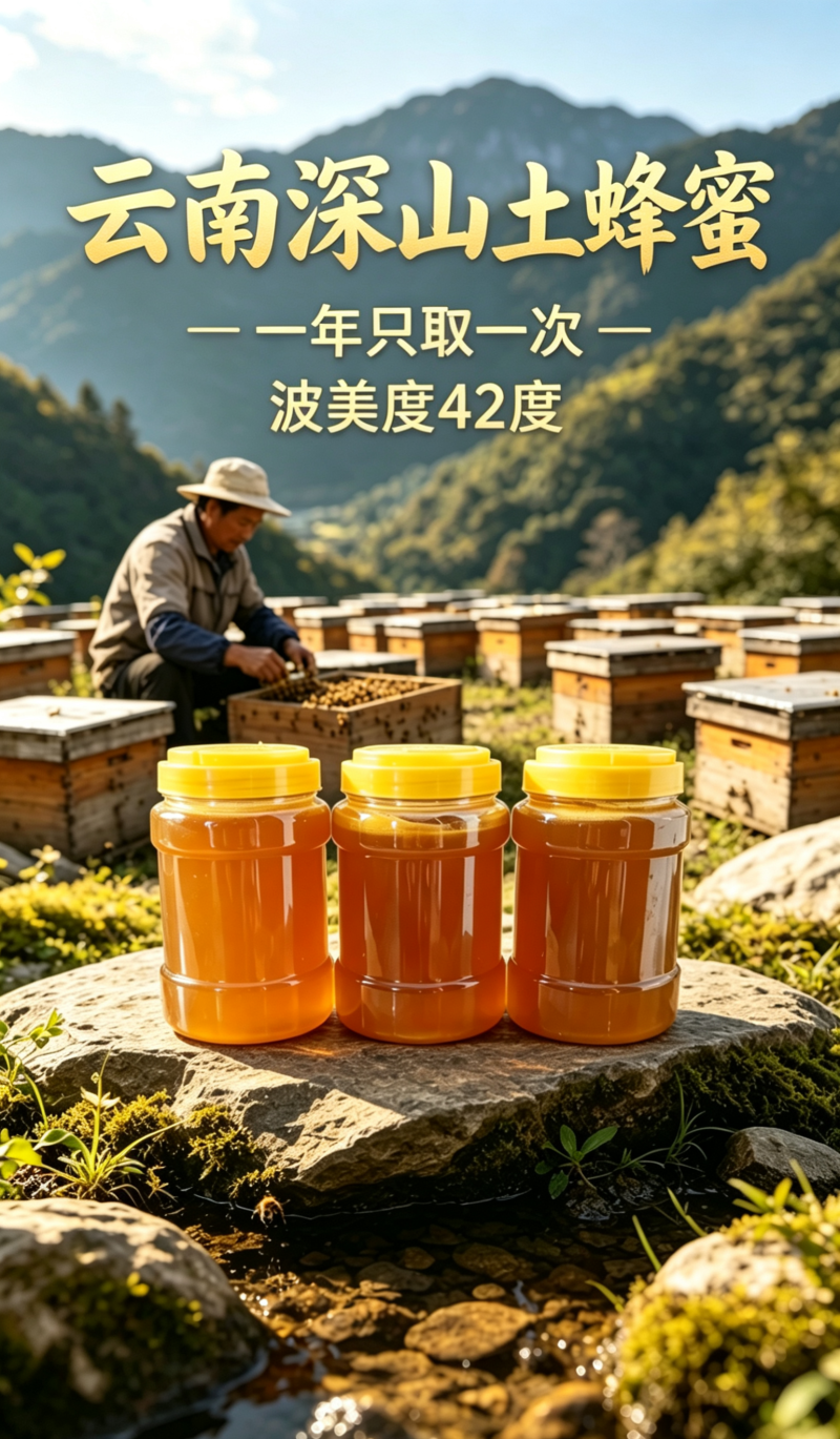 云南深山百花蜜，自家散养土蜂蜜品质保证，蜂农直供