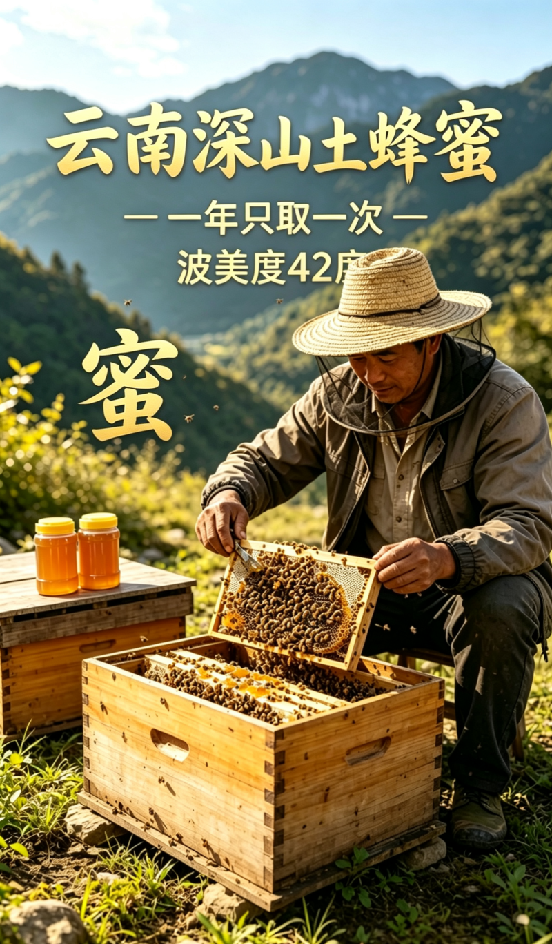 一年一采一级土蜂蜜云南深山原蜜百花蜜现采现卖蜂农直供