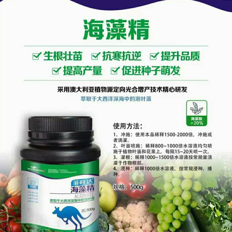 【海藻精】500克/瓶，20%海藻酸，进口泡叶藻，生根抗逆性