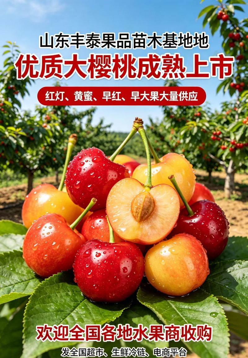 山东大樱桃熟了先锋美早红灯黄蜜布鲁克斯发全国水果市场电商