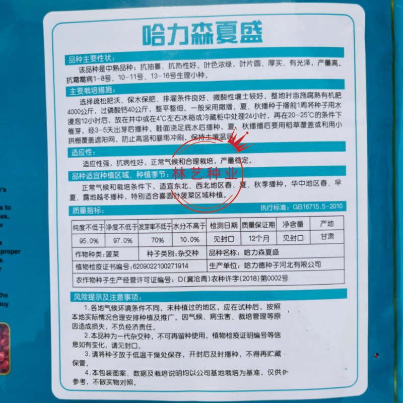哈力森夏优进口耐热菠菜种子抗性强生长速度快抗性强春夏秋冬