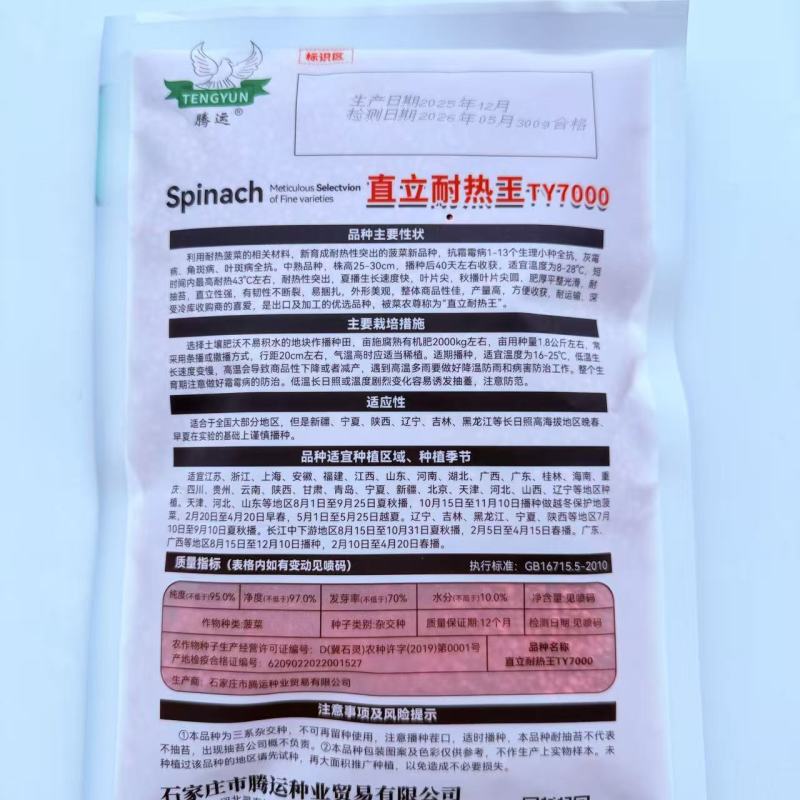 波斯特直立耐热菠菜种子50克深油绿色大半圆叶菠菜种子