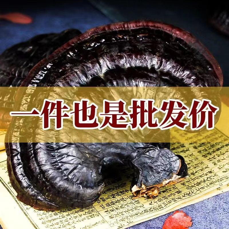 黑灵芝东北正品半野生赤灵芝平盖黑芝干货整朵泡水泡酒炖汤