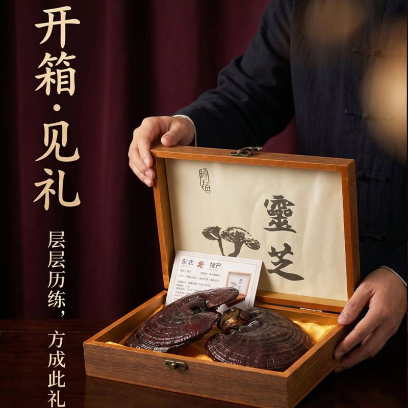 长白山灵芝礼盒装赤灵芝泡酒煲汤节日送礼滋补养生整朵可切片