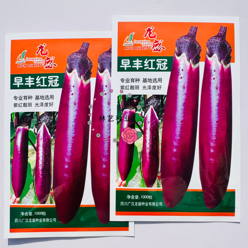 龙盛早丰红冠早熟紫红长茄子种杂交抗病高产皮薄籽少白肉烧烤